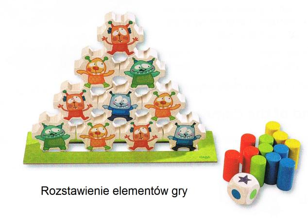 GRA 3. Mini Potworki - Piramida Gra kooperatywna dla 1 3 dzieci, w wieku 2+ lat i 1 osoby dorosłej. Podstawkę do gry umieść pośrodku stołu.