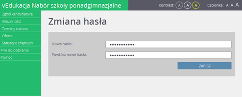 Rejestracja kandydata Po kliknięciu linka należy wpisać i powtórzyć w