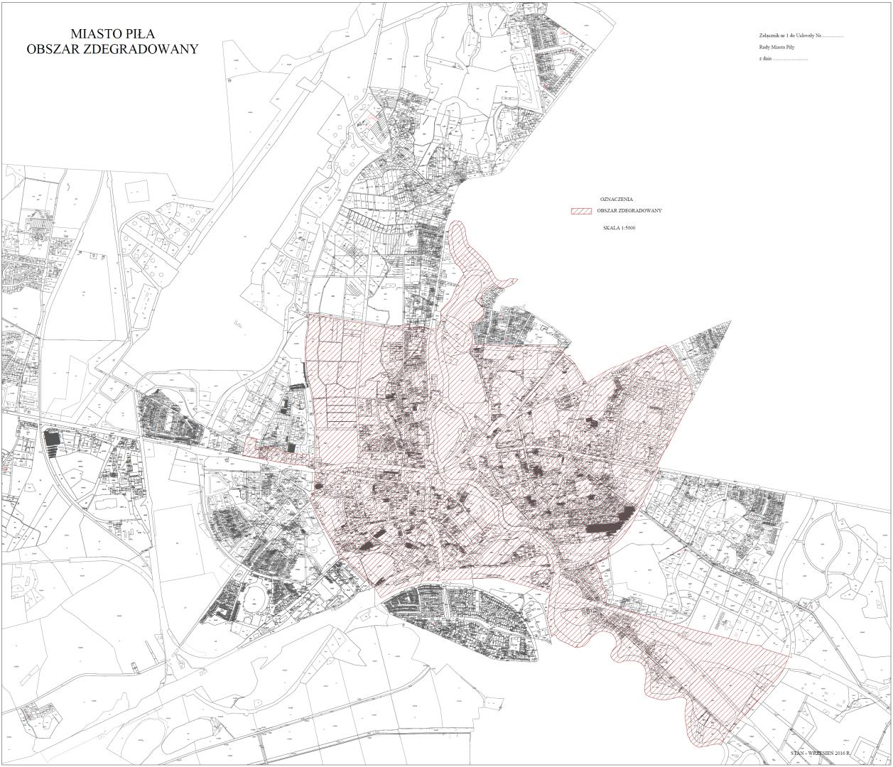 Granice obszaru zdegradowanego przedstawiono na poniższej mapie. Mapa 22.