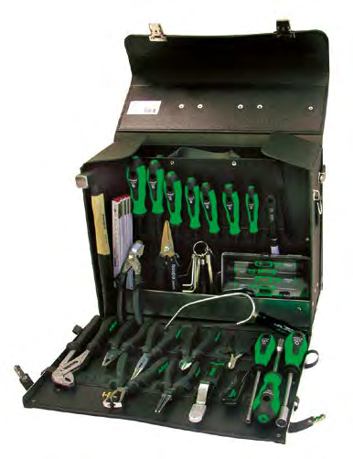 Walizka ze skóry Walizka narzędziowa Phoenix walizka dla elektromontera z czarnej skóry bydlęcej, z 39 narzędziami.
