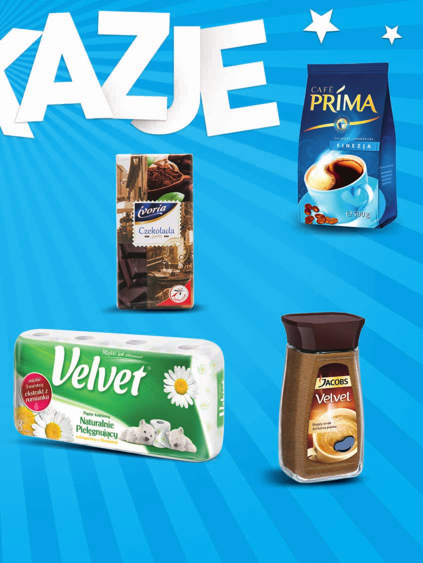 15% 1 69 1,99 CZEKOLADA IVORIA wybrane rodzaje 100 g 5 zł 10 99 15,99 KAWA MIELONA PRIMA Finezja 500 g, 21,98 zł / 1 kg 6 49 1 opak.