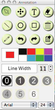 6.4 Adnotacja Ikona Opis Kliknij, aby otworzyć narzędzie adnotacyjne Wskaźnik Laser Wstaw tekst Gumka do mazania (Czyści ślady po narzędziu do swobodnego rysownia) Narysuj linię Narysuj elipsę