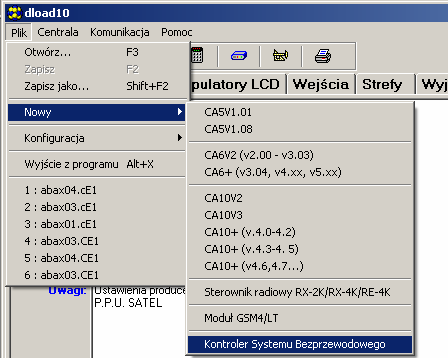 38 Dwukierunkowy system bezprzewodowy ABAX ACU-100 4. W menu Komunikacja wybrać pozycję Konfiguracja i wskazać port komputera, do którego podłączony został kontroler. 5.