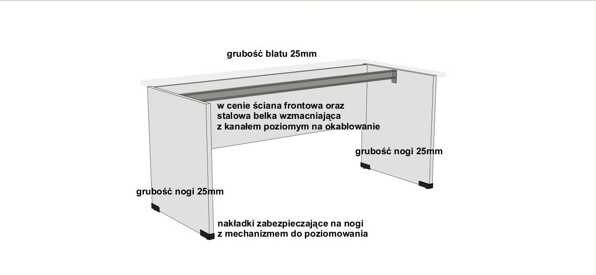 Dostępne kolory: Laminaty: brzoza, jabłoń, buk mangfal, olcha, wiśnia, buk D38, calvados, grusza, szary U2, limba czekoladowa Wykonanie; Stelaż stalowy samonośny( nogi zintegrowane), pokryty podwójną