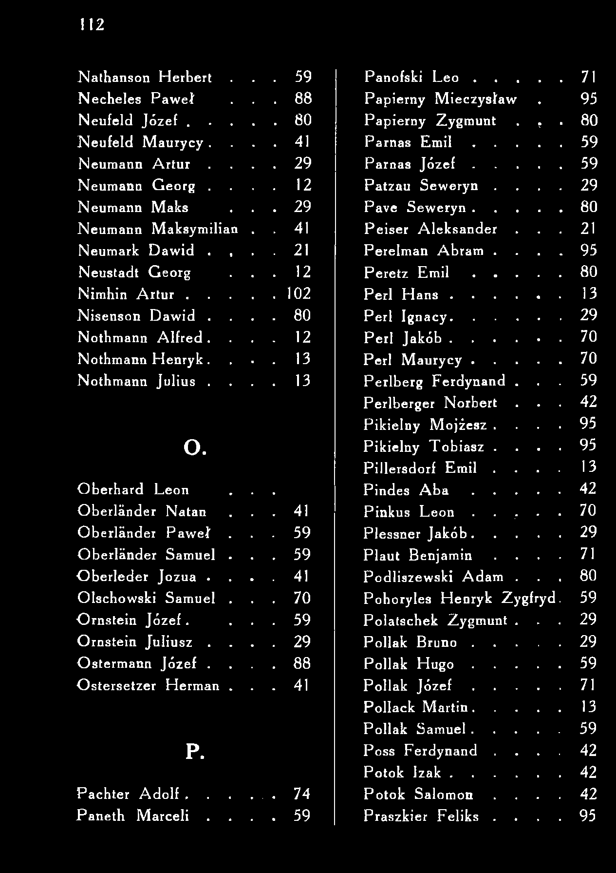 112 Nathanson Herbert. 59 Necheles Paw eł. 88 Neufeld Józef..... 80 Neufeld Maurycy.. 41 Neumann Artur.. 29 Neumann Georg.. 12 Neumann Maks. 29 Neumann Maksymilian.. 41 Neumark Dawid.,.