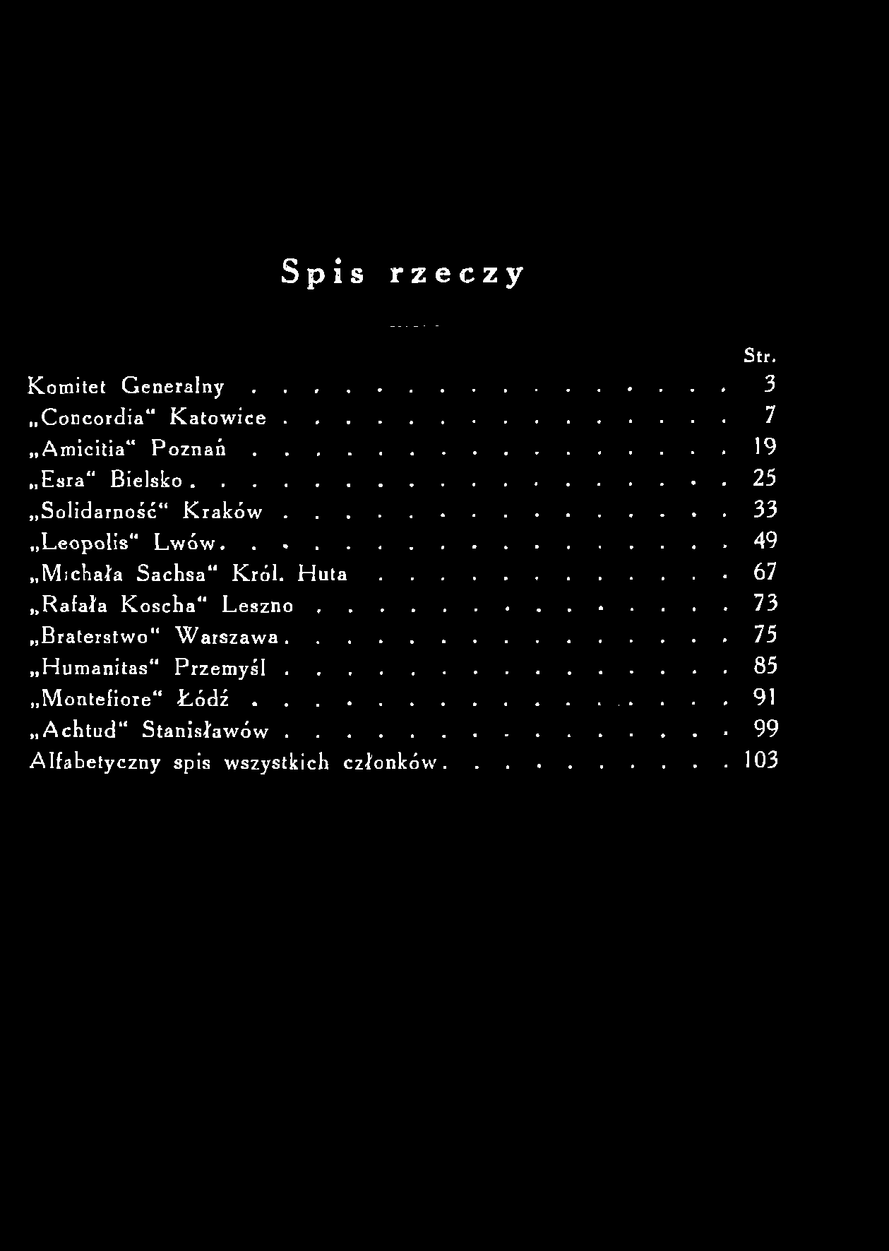 Spis rzeczy Str. Komitet G e n e r a l n y... 3 Concordia K a to w ic e...7 Amicitia P o z n a ń... 19 Esra B ielsko...25 Solidarność K r a k ó w... 33 Leopolis L w ów...49 Michała Sachsa Król.