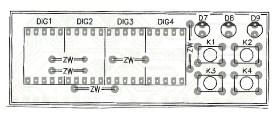 Rysunek 2. Schemat montażowy płytki bazowej (elementy przewlekane) 9. DANE TECHNICZNE czujnik pomiarowy: DS18B20 zakres pomiarowy : od 55st.C do +125st.C dokładność pomiaru : ±0,5st.