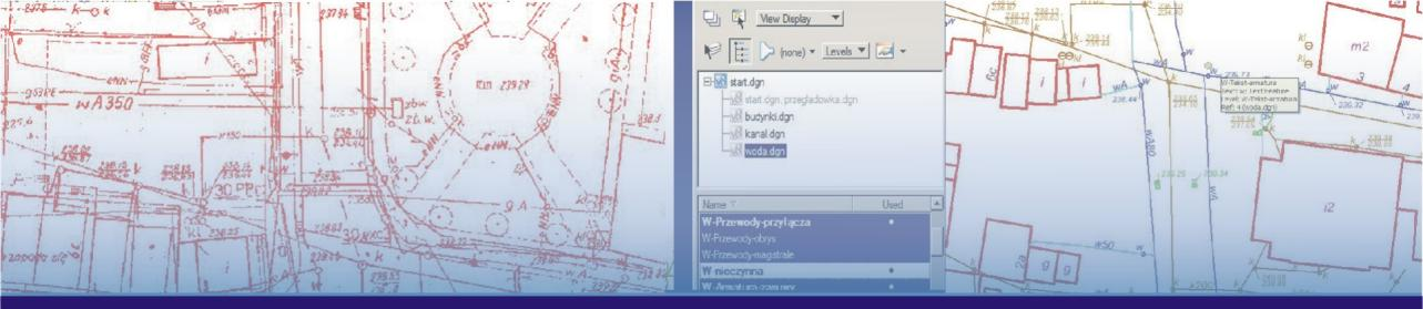 Zgodność z wytycznymi krajowych instrukcji geodezyjnych w zakresie tworzenia map cyfrowych. Możliwość edycji grupy obiektów o zbliżonych parametrach ilościowo, jakościowych.