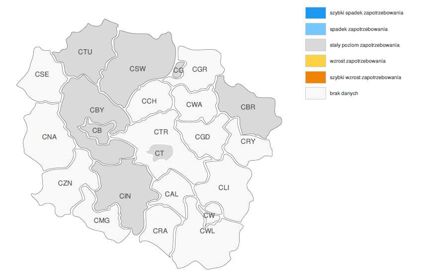 PROGNOZA NA 2016, WOJEWÓDZTWO KUJAWSKO-POMORSKIE ZMIANA ZAPOTRZEBOWANIA NA PRACOWNIKÓW W GRUPIE ZAWODÓW PLASTYCY I DEKORATORZY WNĘTRZ WG POWIATÓW PROGNOZA NA 2016, WOJEWÓDZTWO