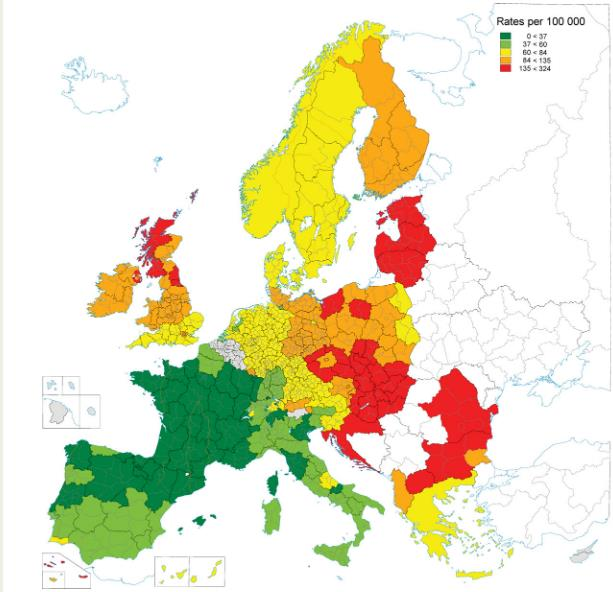 Age-standardized mortality from ischaemic heart disease in