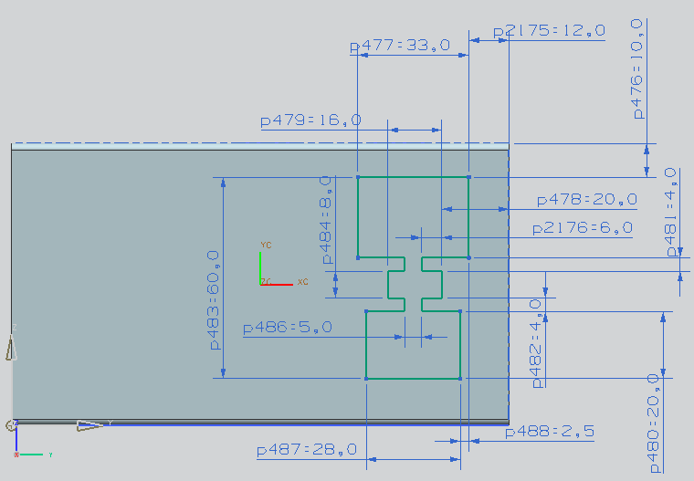 14. Utworzyć otwory wg poniższych parametrów korzystając z funkcji szkicu w poleceniu Insert >design feature > hole jak w przypadku