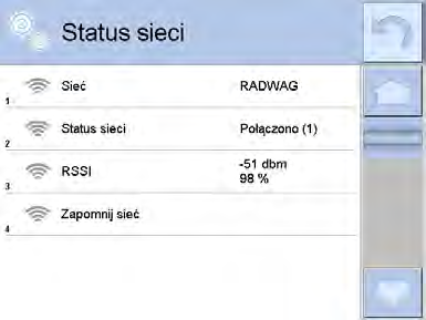 31.3. Ustawienia portu Wi-Fi Jeżeli waga jest wyposażona w moduł Wi-Fi, na wyświetlaczu głównym w górnym pasku będzie widoczna specjalna ikona: Procedura: Należy wybrać port komunikacyjny < Wifi>, a