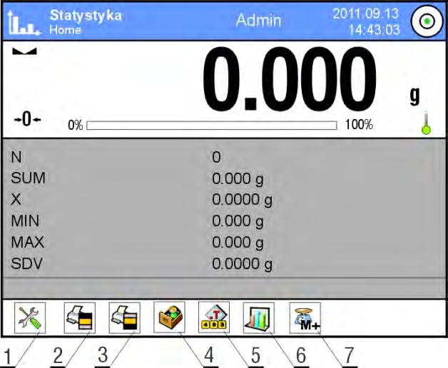 23. STATYSTYKA < Statystyka> umożliwia zbieranie danych z serii ważeń i tworzenie z nich statystyki. Zakres wyświetlanych danych statystycznych jest zależny od ustawień wewnętrznych funkcji.