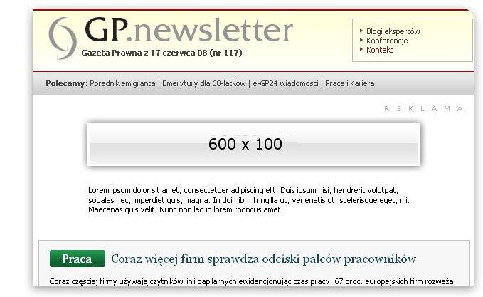 4. NEWSLETTER do 35kB 600x100px JPG, GIF Banner o wymiarach 600x100 pikseli oraz