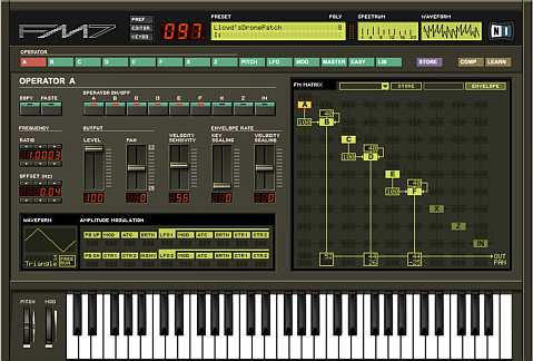 Instrumenty programowe FM Instrumenty programowe FM emulacja cyfrowych syntezatorów (NI FM7 i FM8) lub własne implementacje. Zachowują wszystkie cechy klasycznej syntezy FM.