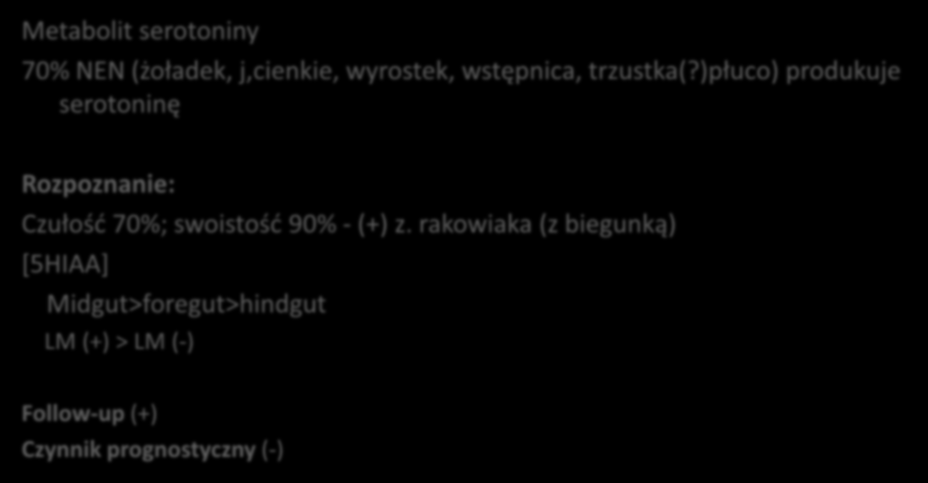 5HIAA Metabolit serotoniny 70% NEN (żoładek, j,cienkie, wyrostek, wstępnica, trzustka(?