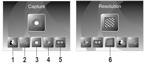 Jeśli tryb pracy Film Scanner zostanie wybrany za pomocą prowadnika, pojawi się następujące menu główne (wybór funkcji za pomocą przycisków ze strzałkami, potwierdzanie przez naciśnięcie przycisku