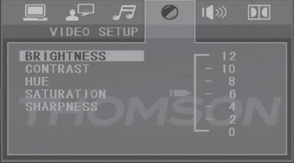 UŻYTKOWANIE KONFIGURACJA WIDEO Kontrast Ustawienia wideo Jakość wideo obejmuje: Jasność, kontrast, odcień, nasycenie, ostrość.