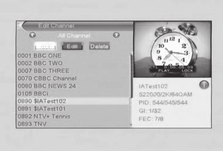 THD-2850/2860/2880 5 4.1 Edycja kanałów Zaznacz kanał i po naciśnięciu OK edytuj 3 opcje: - Lista kanałów TV - Lista stacji radiowych - usuń wszystko. 4.1.1 Lista kanałów TV 1.