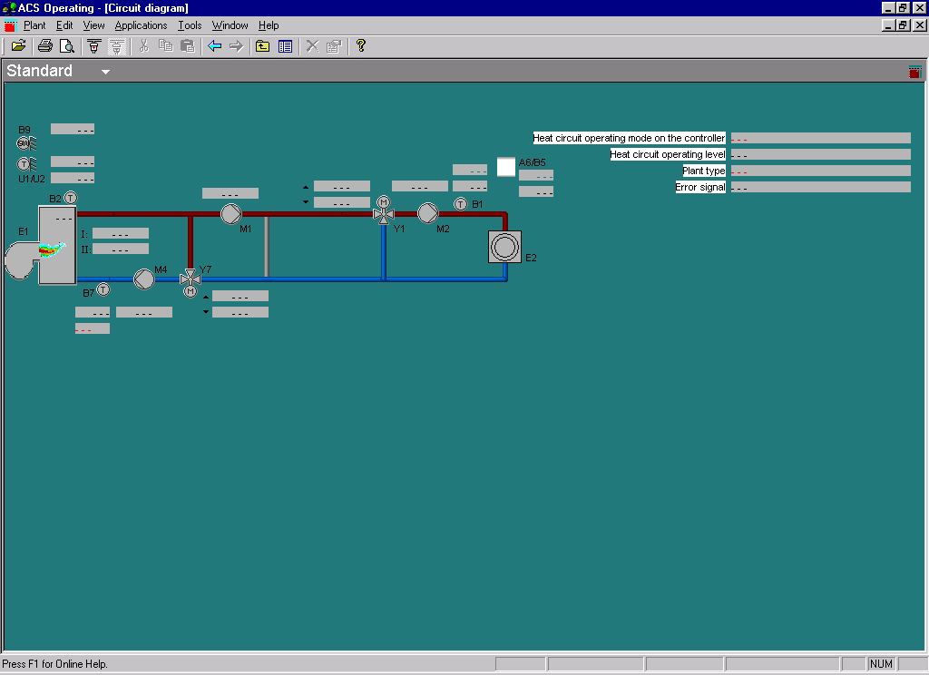 Plant Diagram (Schemat instalacji) Aplikacja służy do graficznego przedstawienia instalacji (poszczególnych urządzeń i grup urządzeń) z możliwością wyboru: Automatycznego uaktualniania wielkości