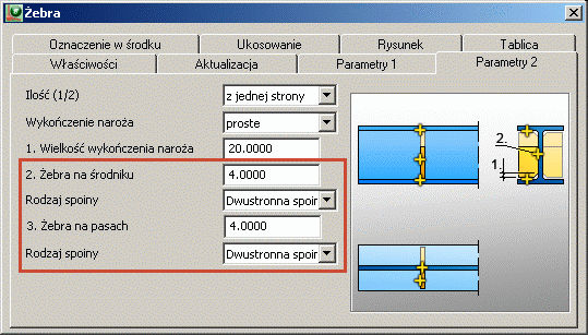 Połączenia 26: Pas wstawki usuwa blachę pasa Blacha pasa może zostać usunięta poprzez wpisanie wartości 0 w zakładce grubości.