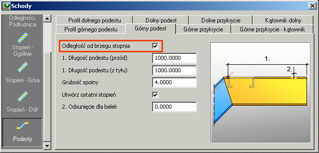 Schody 2: Schody nowa opcja dla odległości spoczników od punktu końcowego Nowa opcja pozwala