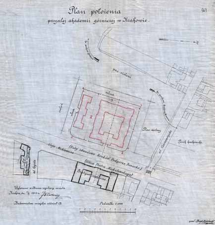 Biuletyn AGH wydanie specjalne 100-lecie powołania Akademii Plan położenia przyszłej akademii górniczej w Krakowie z 5 listopada 1912 r.