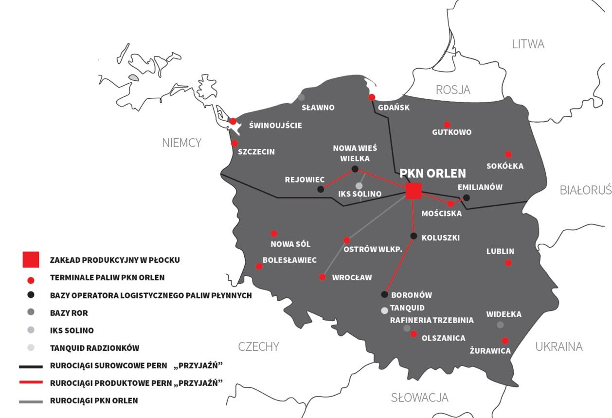 W 2013 roku transport rurociągowy był podstawową formą przesyłu surowców i produktów PKN ORLEN.