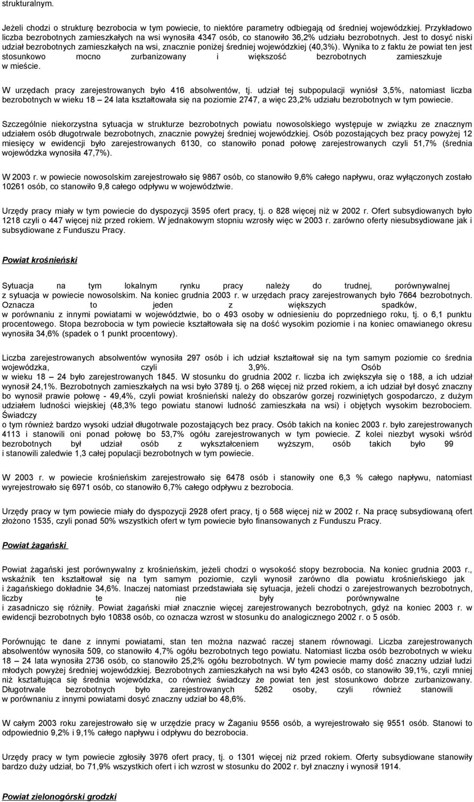 Jest to dosyć niski udział bezrobotnych zamieszkałych na wsi, znacznie poniżej średniej wojewódzkiej (40,3%).