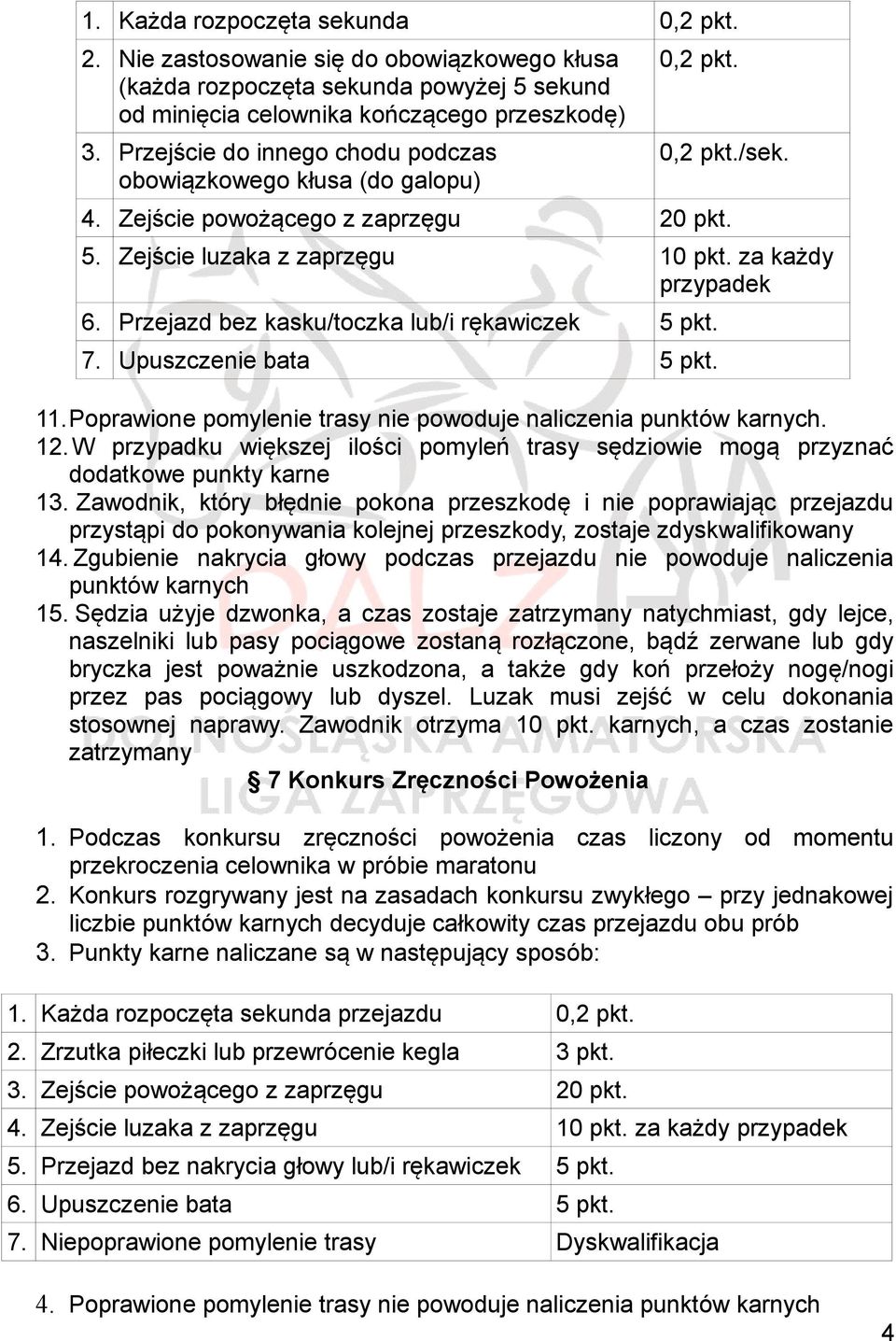 Przejazd bez kasku/toczka lub/i rękawiczek 5 pkt. 7. Upuszczenie bata 5 pkt. 11.Poprawione pomylenie trasy nie powoduje naliczenia punktów karnych. 12.