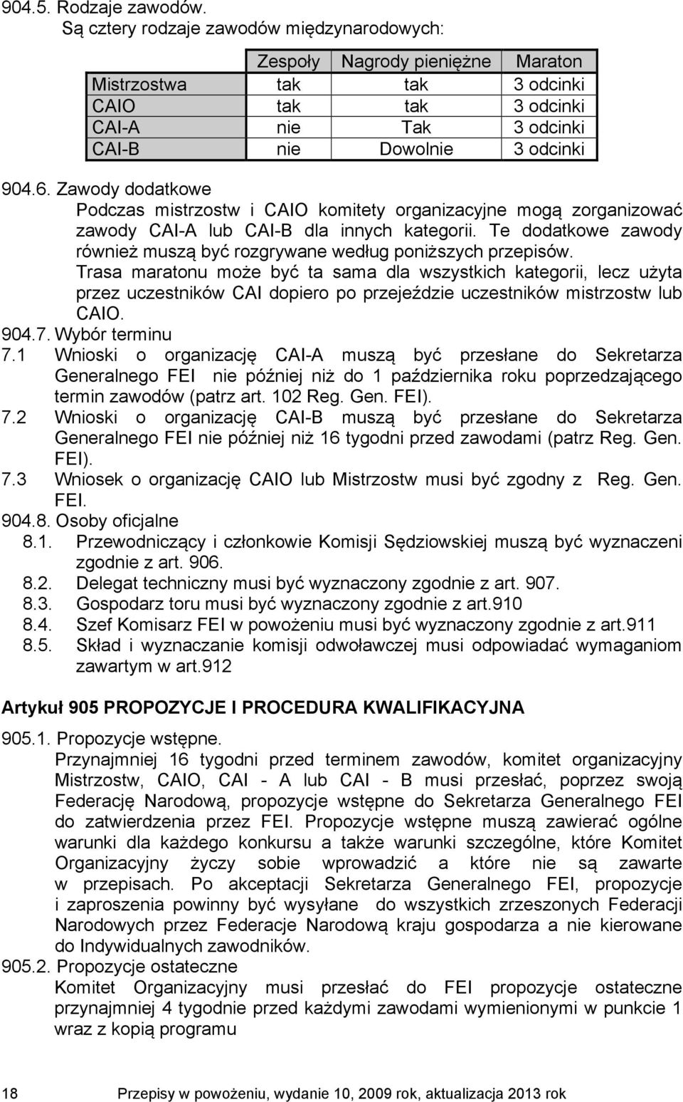 Zawody dodatkowe Podczas mistrzostw i CAIO komitety organizacyjne mogą zorganizować zawody CAI-A lub CAI-B dla innych kategorii.