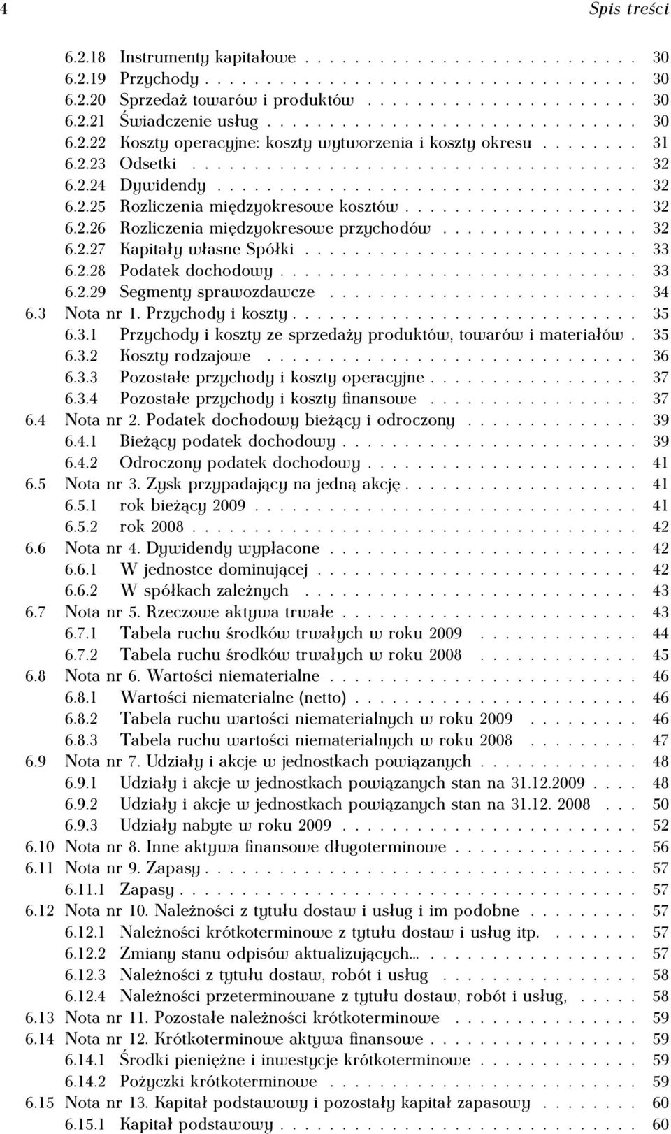 .................. 32 6.2.26 Rozliczenia międzyokresowe przychodów................ 32 6.2.27 Kapitały własne Spółki........................... 33 6.2.28 Podatek dochodowy............................. 33 6.2.29 Segmenty sprawozdawcze.