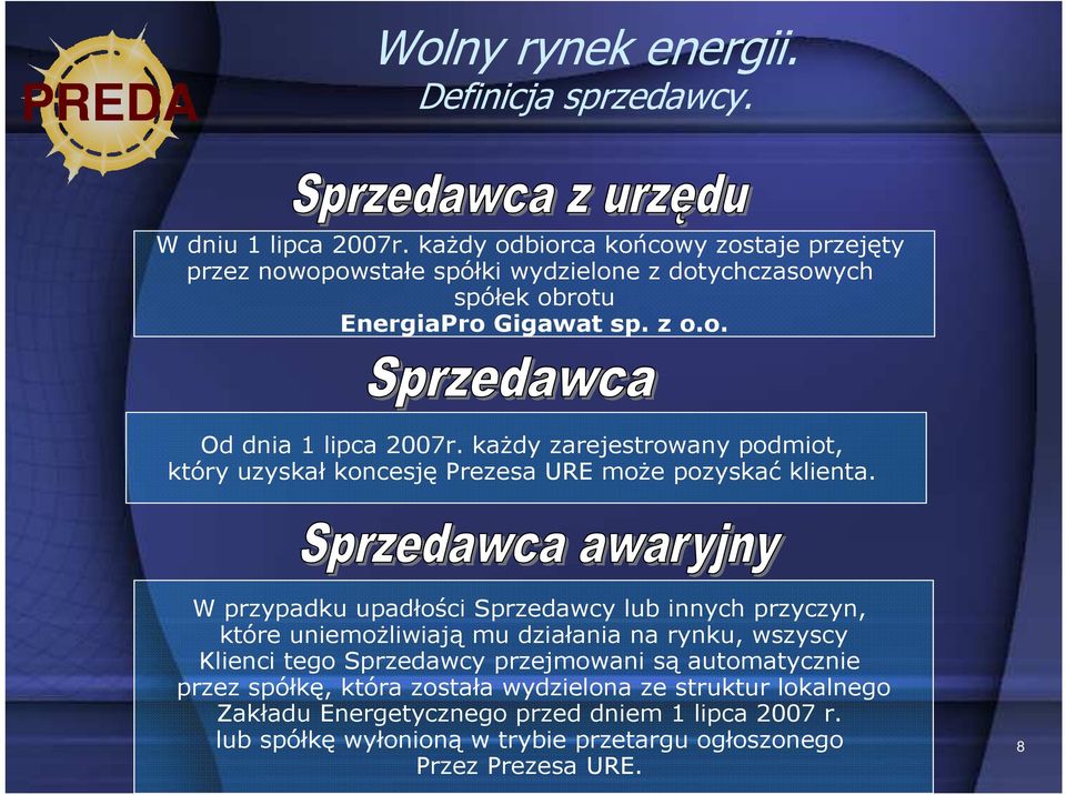 kaŝdy zarejestrowany podmiot, który uzyskał koncesję Prezesa URE moŝe pozyskać klienta.