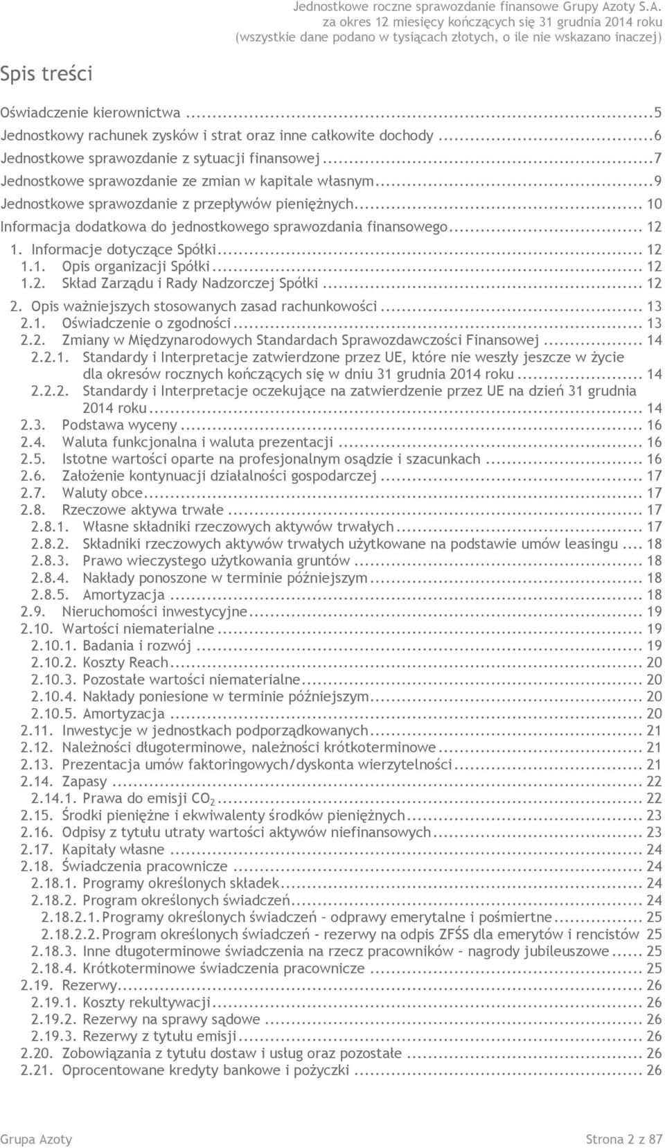 .. 12 2. Opis ważniejszych stosowanych zasad rachunkowości... 13 2.1. Oświadczenie o zgodności... 13 2.2. Zmiany w Międzynarodowych Standardach Sprawozdawczości Finansowej... 14 2.2.1. Standardy i Interpretacje zatwierdzone przez UE, które nie weszły jeszcze w życie dla okresów rocznych kończących się w dniu 31 grudnia 2014 roku.