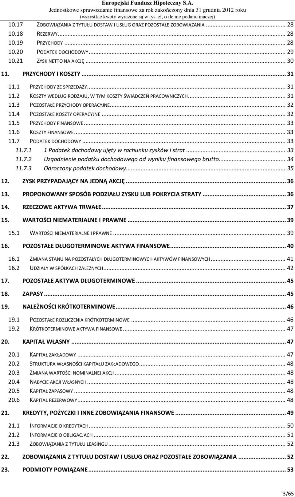 4 POZOSTAŁE KOSZTY OPERACYJNE... 32 11.5 PRZYCHODY FINANSOWE... 33 11.6 KOSZTY FINANSOWE... 33 11.7 PODATEK DOCHODOWY... 33 11.7.1 1 Podatek dochodowy ujęty w rachunku zysków i strat... 33 11.7.2 Uzgodnienie podatku dochodowego od wyniku finansowego brutto.