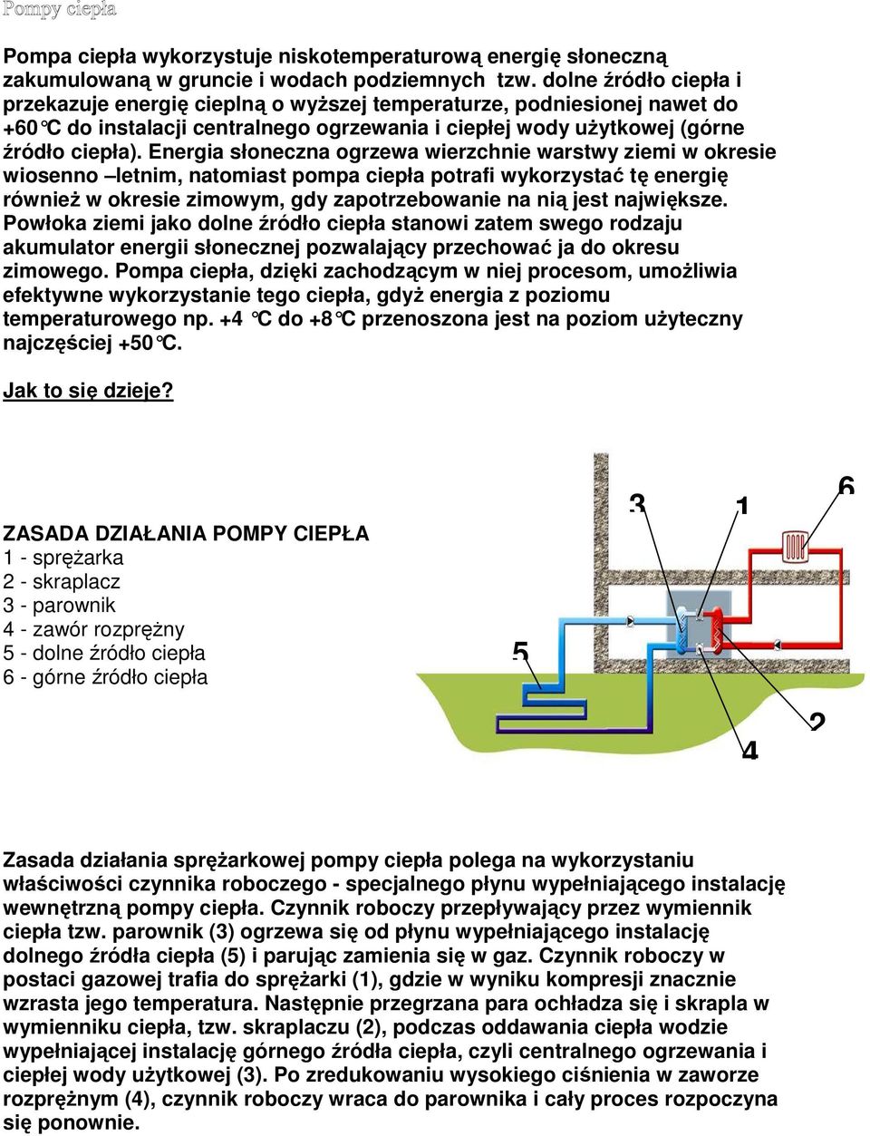 Energia słoneczna ogrzewa wierzchnie warstwy ziemi w okresie wiosenno letnim, natomiast pompa ciepła potrafi wykorzystać tę energię również w okresie zimowym, gdy zapotrzebowanie na nią jest