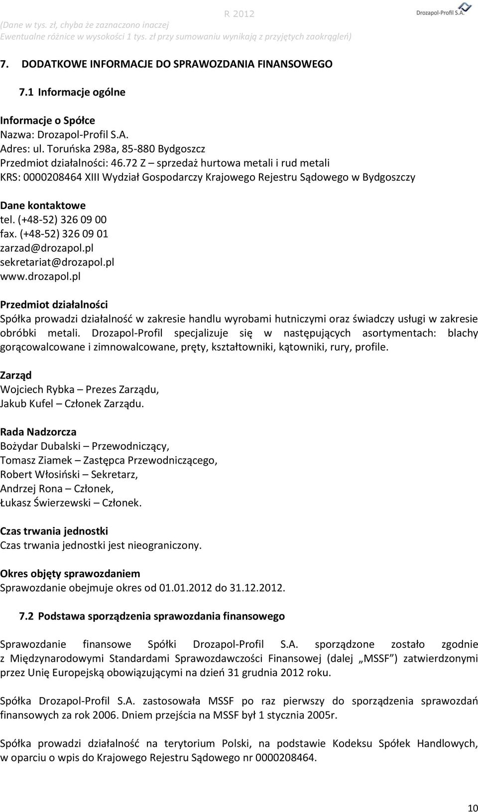 (+48-52) 326 09 01 zarzad@drozapol.pl sekretariat@drozapol.pl www.drozapol.pl Przedmiot działalności Spółka prowadzi działalność w zakresie handlu wyrobami hutniczymi oraz świadczy usługi w zakresie obróbki metali.