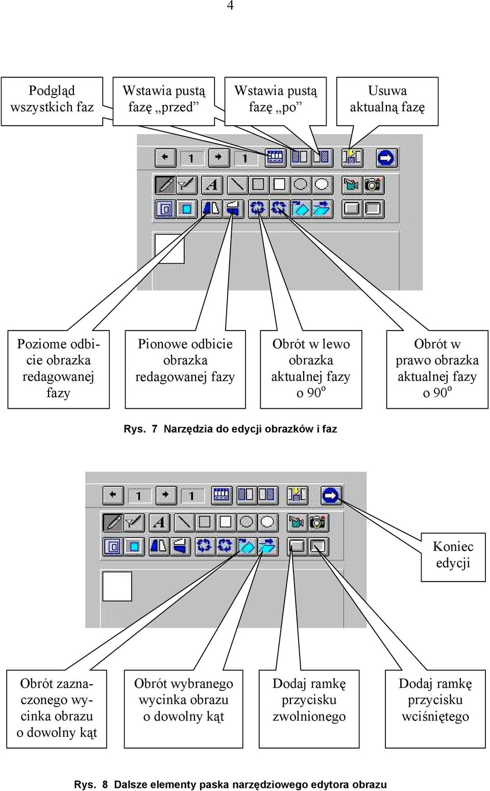 7 Narzędzia do edycji obrazków i faz Koniec edycji Obrót zaznaczonego wycinka obrazu o dowolny kąt Obrót wybranego wycinka obrazu o