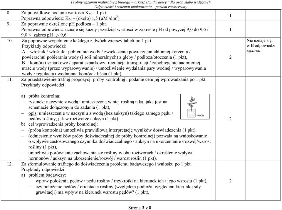 A włośnik / włośniki: pobieranie wody / zwiększenie powierzchni chłonnej korzenia / powierzchni pobierania wody (i soli mineralnych) z gleby / podłoża/otoczenia ( pkt), B komórki szparkowe / aparat