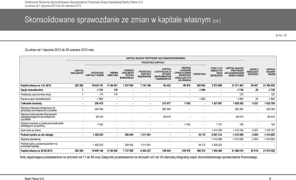 RYZYKA BANKOWEGO POZOSTAŁE KAPITAŁY REZERWOWE KAPITAŁ Z AKTUALIZACJI WYCENY INSTRUMENTÓW FINANSOWYCH RÓŻNICE KURSOWE Z PRZELICZENIA JEDNOSTEK DZIAŁAJĄCYCH ZA GRANICĄ POZOSTAŁE ZYSK Z LAT UBIEGŁYCH