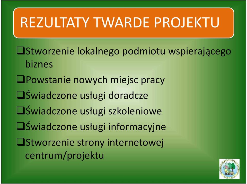 Świadczone usługi doradcze Świadczone usługi szkoleniowe