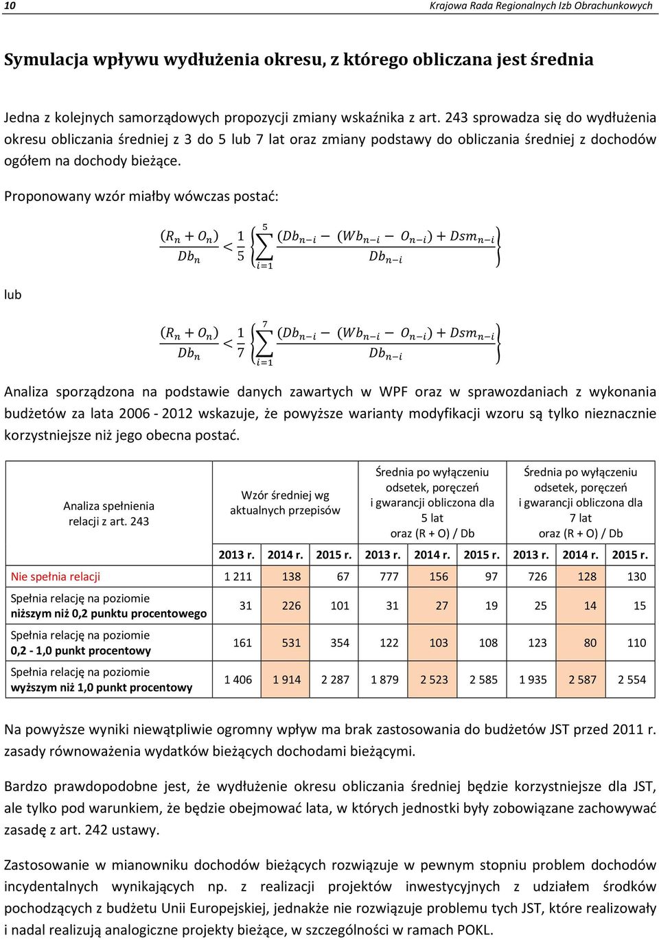 Proponowany wzór miałby wówczas postać: lub 1 5 1 7 Analiza sporządzona na podstawie danych zawartych w WPF oraz w sprawozdaniach z wykonania budżetów za lata 2006-2012 wskazuje, że powyższe warianty