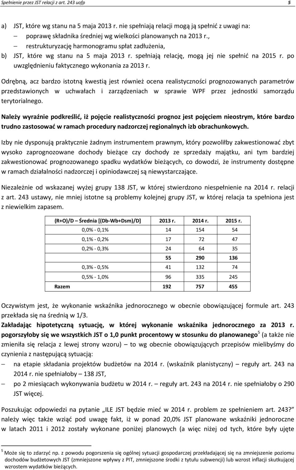 Odrębną, acz bardzo istotną kwestią jest również ocena realistyczności prognozowanych parametrów przedstawionych w uchwałach i zarządzeniach w sprawie WPF przez jednostki samorządu terytorialnego.