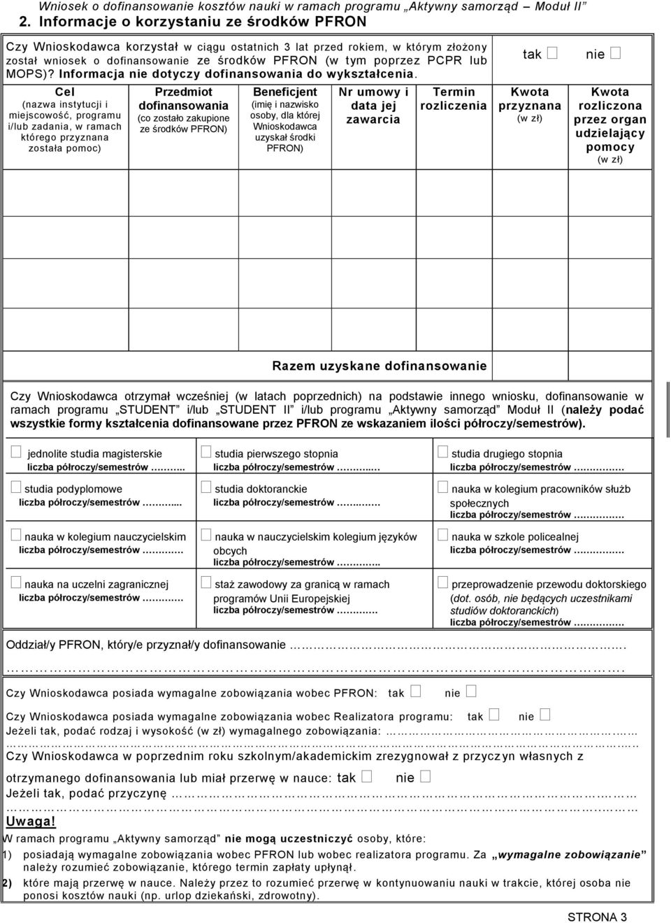 Cel (nazwa instytucji i miejscowość, programu i/lub zadania, w ramach którego przyznana została pomoc) Przedmiot dofinansowania (co zostało zakupione ze środków PFRON) Beneficjent (imię i nazwisko