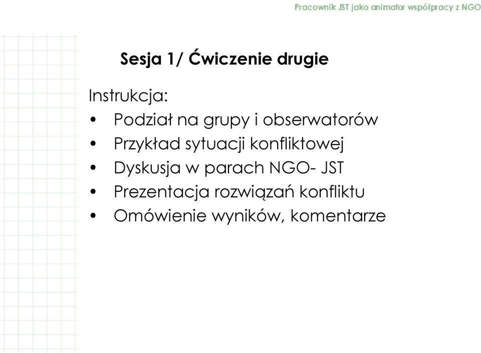 konfliktowej Dyskusja w parach NGO- JST