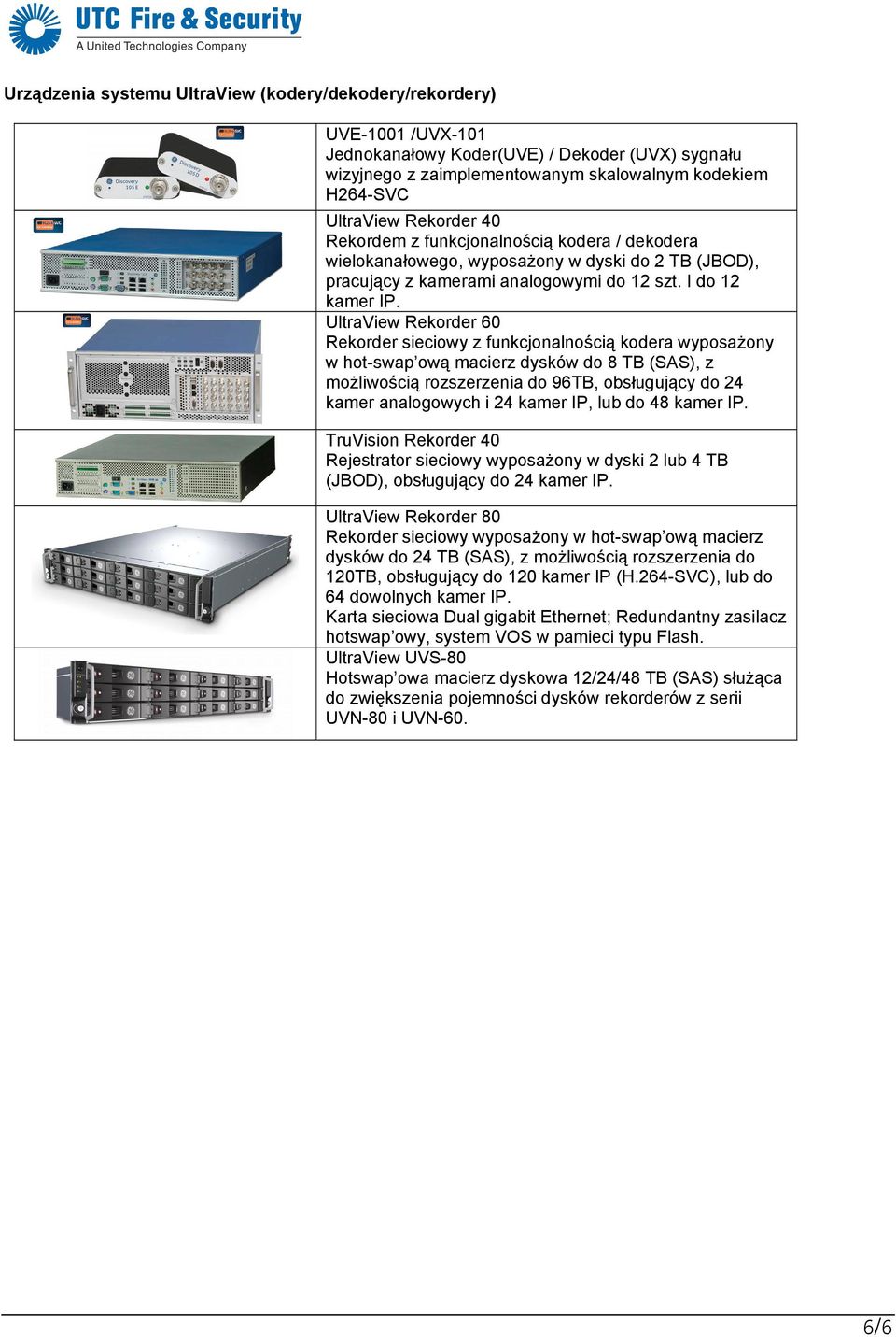 UltraView Rekorder 60 Rekorder sieciowy z funkcjonalnością kodera wyposażony w hot-swap ową macierz dysków do 8 TB (SAS), z możliwością rozszerzenia do 96TB, obsługujący do 24 kamer analogowych i 24