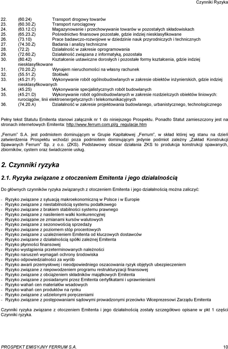 Z) Działalność związana z informatyką, pozostała 30. (80.42) Kształcenie ustawiczne dorosłych i pozostałe formy kształcenia, gdzie indziej niesklasyfikowane 31. (70.20.