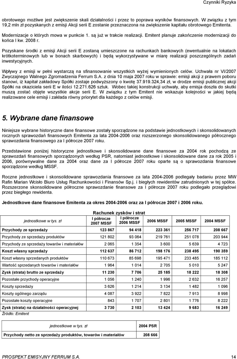 Emitent planuje zakończenie modernizacji do końca I kw. 2008 r.