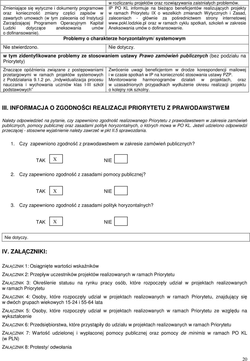 IP PO KL informuje na bieŝąco beneficjentów realizujących projekty w ramach Priorytetu IX o wszelkich zmianach Wytycznych i Zasad, zaleceniach - głównie za pośrednictwem strony internetowej www.pokl.