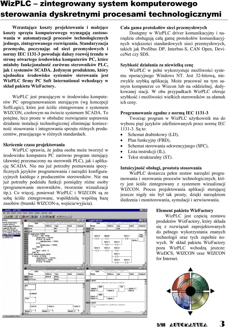 , ) %, - & +, - (programowanie sterowników, tworzenie wizualizacji )) +, "#$% -! &!! -+ --"#$%0 1) owych (+ 2 a- + -& & + & j-. +. &. takich jak Profibus DP, Interbus-S, CAN Open, DeviceNet czy SDS.